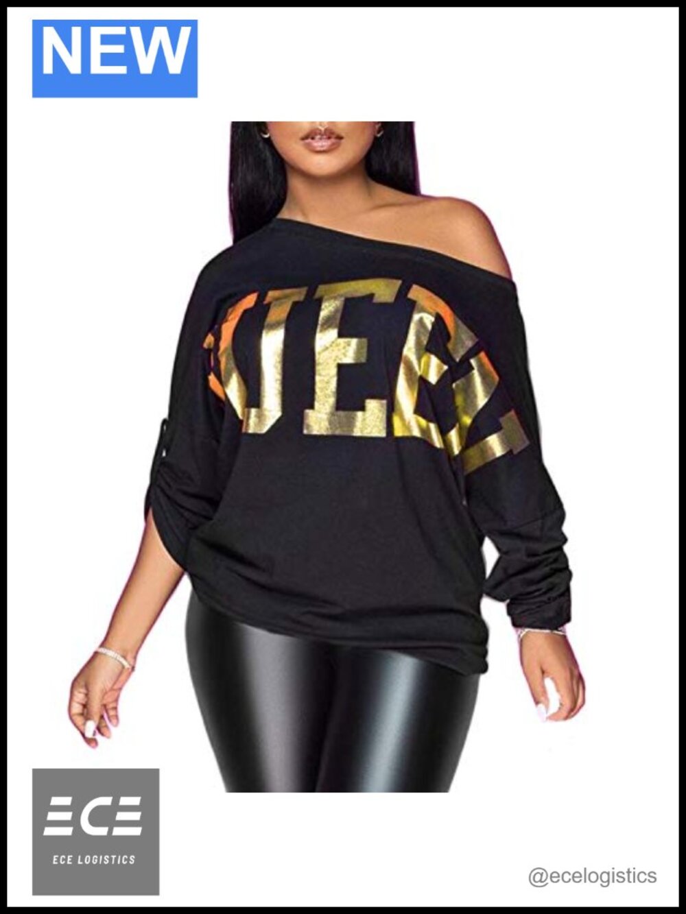 Womens Metallic Off Shoulder Shiny Batwing Sleeve T-Shirt Blouse